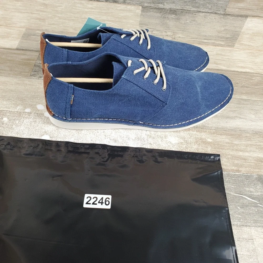 Toms‎ Preston Mens Shoes Sz 14 Navy Washed Canvas Stitch Out Casual Sneakers